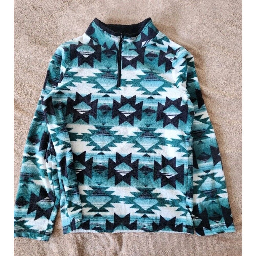 Jumping Beans Boys Size 8 Teal Aztec Southwest Fleece Pullover 1/4 Zip